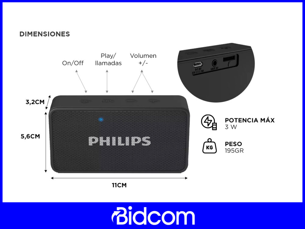 Parlante Inalambrico Bt Philips Con Radio Y Ranura Sd Bt60bk - Image 4