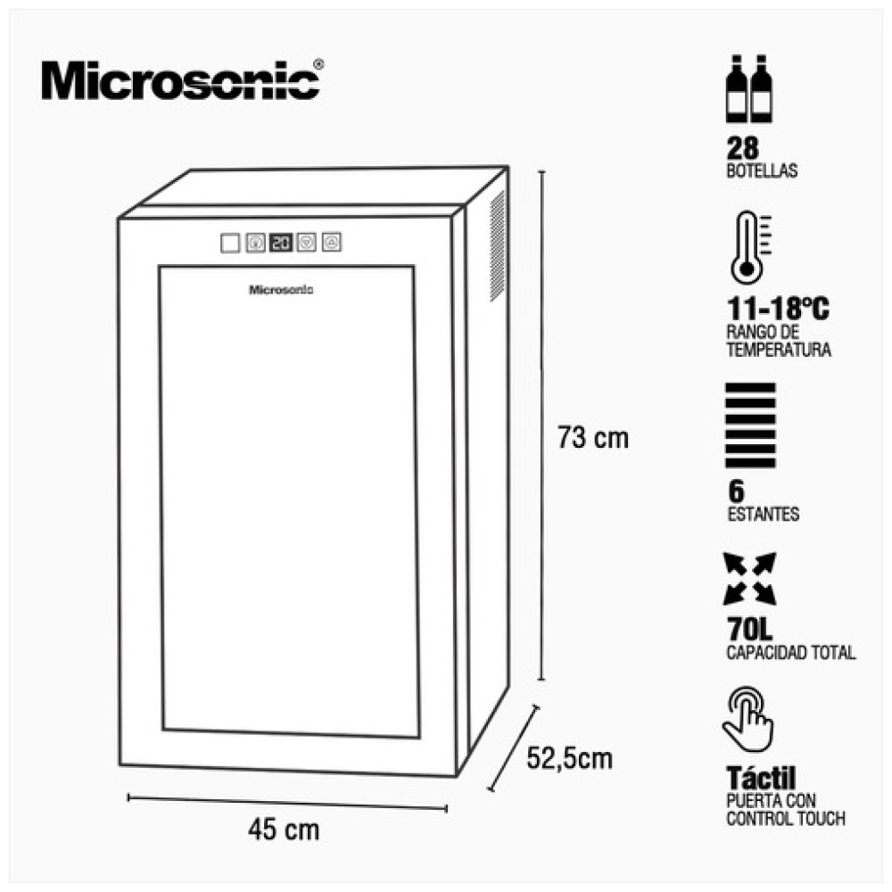 Cava Para Vinos Microsonic 28 Botellas C/ Estantes De Madera - Image 7